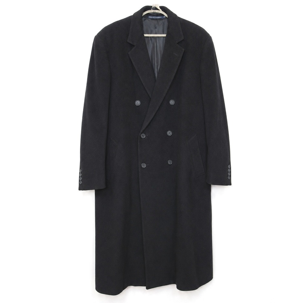 Ralph Lauren Black Lambswool Cashmere‎ Double Breasted Long Coat 50R Luxury